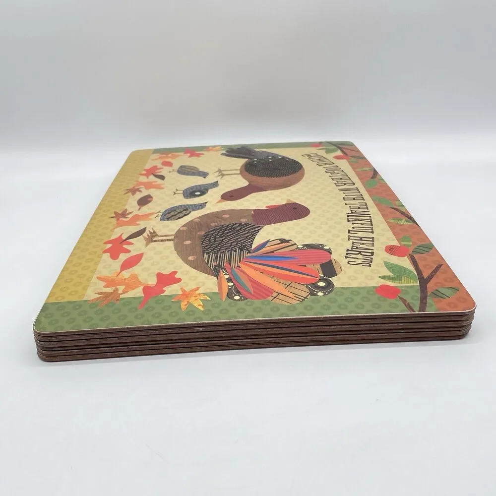 Pottery Barn Kids Turkey Placemats Set of 6 15.5x11.5 Thanksgiving Cork Back